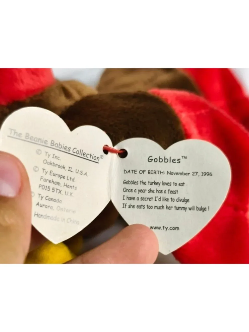 Ty Beanie Baby Gobbles The Turkey 1996 MWMT Collectible Retired Nov 27 DOB